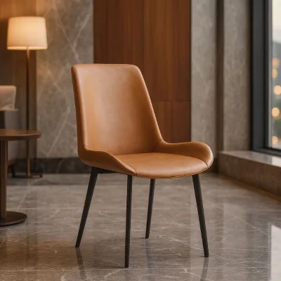 Restaurant Chairs Armless PU Leather Upholstered Dining Chair Metal Legs Hotel Cafe Modern Multi Color Customizable OEM China