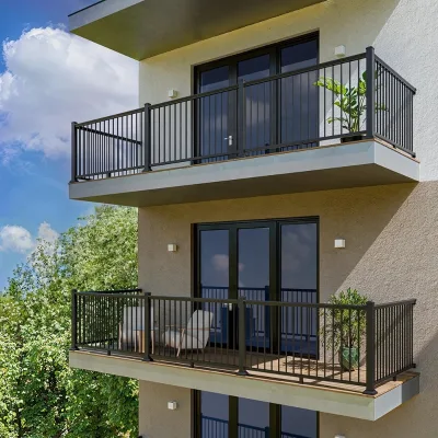 Custom Aluminum Vertical Baluster Railing Outdoor Deck Balcony Stair Handrail Powder Coated Weatherproof Villa Guardrail