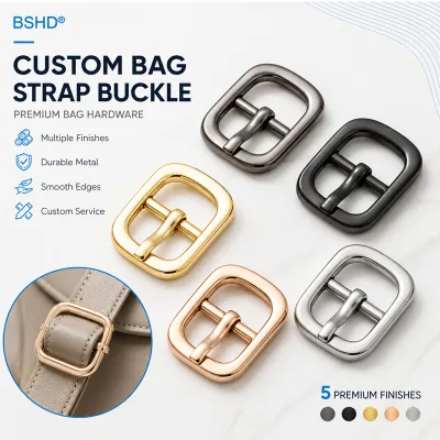 Rounded Square Pin Buckle in Five Plated Finishes for Leather Bag Straps, Smooth Edge Custom Metal Hardware Factory