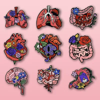 Factory Wholesale Custom Medical Organs Heart Brain Soft Enamel Cartoon Lapel Pin