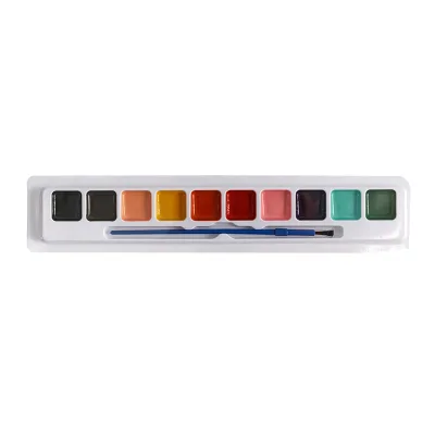 10 Colors Square Solid Watercolor Paint Strip Tray Basic Pigment Set With Free Paint Brush Student Beginner Drawing Stationery