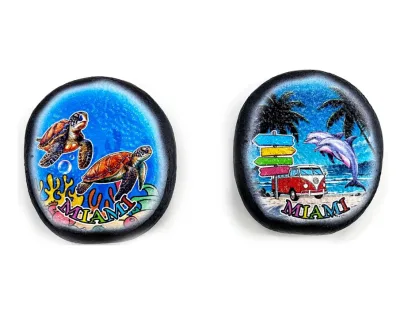 Wholesale Resin Stone Fridge Magnet Cancun Miami Tropical Beach Tourist Souvenir Sea Animal Refrigerator Gift