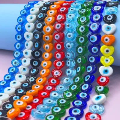 Loose Heart-Shaped Crystal Beads 12mm Glass Lampwork Beads with 2mm Hole Handmade Colored for DIY Jewelry Making