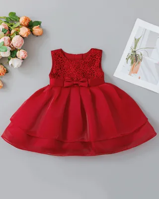Embroidery Baby Girl Party Dresses Children Frocks Designs Baby Girls Birthday Red Baby Dress 0-12 Months