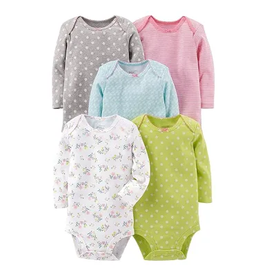 Solid Knitted 100% Cotton Baby Onesie Romper Casual Style Long Sleeve Onesie with Button Closure for 0-3 Months and 6-9 Months