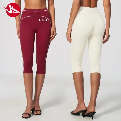 Source Factory Brushed Contrast Color Tummy Control High Waisted New Arrival 3D Sculpted Tight Fit 90s Capri Pants