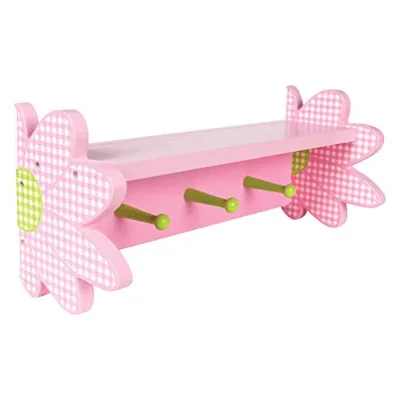 Floating Wooden Wall & Display Shelves for Bedroom Nursery Featuring With Peg Hooks