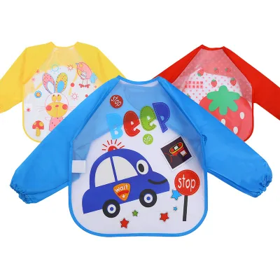 Kid Girl Boy Polyester Waterproof Long Sleeve Feeding Eating Apron Cute Toddler Bib For Baby