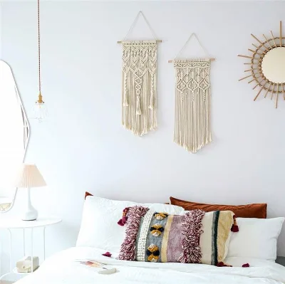 Macrame Wall Hanging Brown Chinese Hangings Decor Red Rattan Flower Decorate Bedroom Dining Room Decoration Gradient Colored