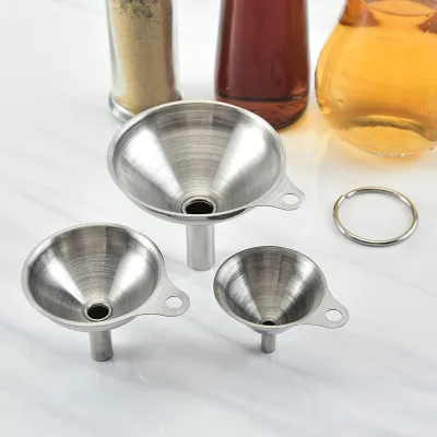 Stainless Steel 3 Piece Funnel Set with Storage Ring Mini Small Funnel Set for Kitchen  Pour Oil and Wine