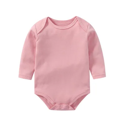 Custom Logo Long Sleeve Baby Onesie Soft Cotton Plain Pink Cute Baby Girl Onesie for 0-18 Months Infants