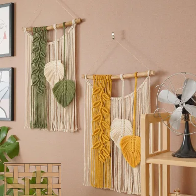 Boho 100% Cotton Colored Green Leaves Macrame Big Wall Hanging Tapestry Decorations for Home