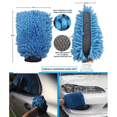 Complete Car Wash Kit Chenille Coral Fleece Gloves Multi Waffle Towels Tire Care Brush Car Cleaning Tools