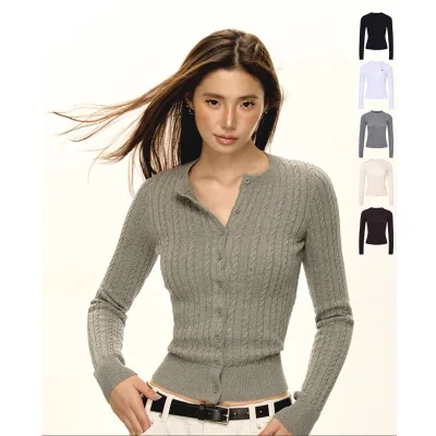Women V Neck Solid Color Summer Basic Tee Shirt Women Casual Long Sleeve Slim Knitted Button up Cardigan Women Sweater