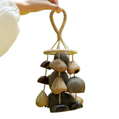 Summer Cooling Handmade Hand-Woven Rattan Fan Cute Tassel Hanging Ornament Handheld Shake Fan Made Natural Plant Fruit Shells