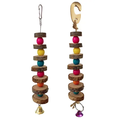 Parrot Bird Toy with Hemp Rope Rattan Apple Wooden Beads Bells Eco-friendly Grinding Teeth for Play with Wooden Skewers