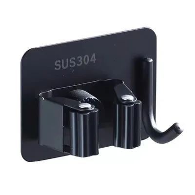 High Quality Wall Mounted Stainless Steel Mop Broom Holder Strong Adhesive Hooks for Bathroom Storage Popular Metal Mop Hanger