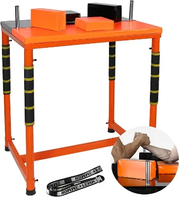 FDFIT Arm Wrestling Battle Table with Wrist Strap Stainless Steel Wood Leather Orange for Home Gym Office Club
