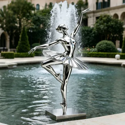 Full-Size Stainless Steel Ballet Girl Sculpture with Mirror Finish for Studio Decoration