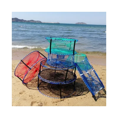 Marine Agriculture Trap Cage Fishing Cage Foldable Crab Pot 4 Entry Dip Steel PE Net Crab Cage