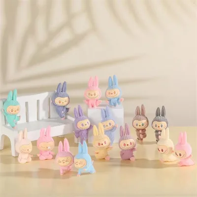 HY2 New Products Labubu Blind Box 10 Cm Flocking Labubu Lazy Yoga Series Flocking Blind Box Doll Vinyl Flocking Pendant