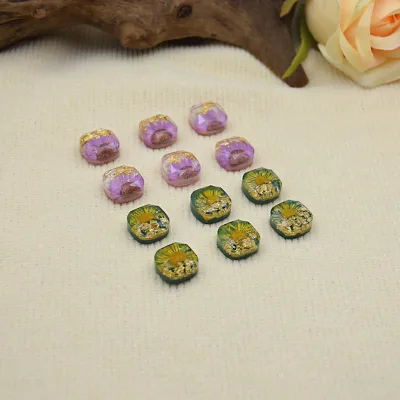 Women's Geometric square Resin Dried Flower Vintage Earrings Clip DIY Natural Handmade Jewelry Accessory Bukwang