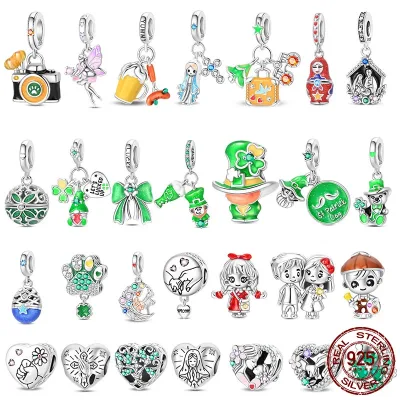 2026 New 925 Sterling Silver Zircon U-Shaped Lucky Cat Paw Charms Beaded Fit Women's Bracelet DIY Jewelry Making Gift Wholesale