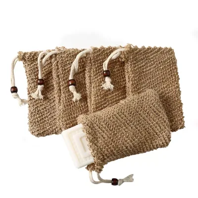Promotion 9*14Cm Sisal Drawstring Soap Bag with Accessories Bead Eco Friendly Custom Color