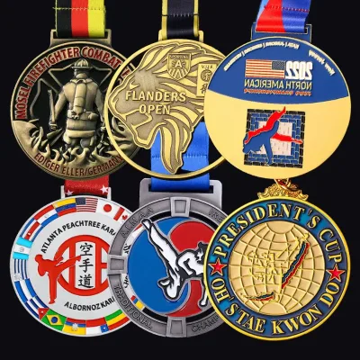 Personalized Design Customized Gold Plated Alloy Metal Soft Enamel Brand Taekwondo Logo UV Printing Medal Sports Club