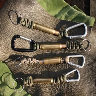 Handmade Woven Outdoor Bullet Keychain Lanyard with Paracord Carabiner for Hiking Camping Activity