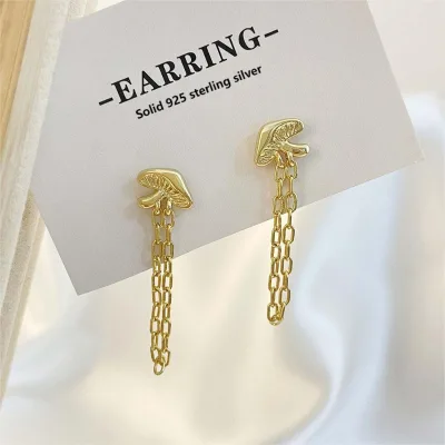 FOXI Factory Manufacturer S925 Silver No Fade Vermeil Golden Earrings Women Mushroom Chain Cute 925 Sterling Silver Stud Earring