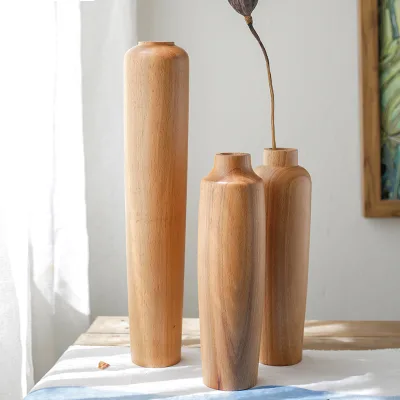 Customized Beech Wood Zen Dried Flower Vase High-End Japanese Style Home Furnishing Simple Scandinavian Floral Art for B&B Gift