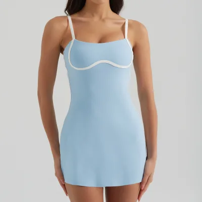 Peeqi BFT1034 Wholesale New Sports Yoga Dress for Women Contrast Color Bodycon Halter Sleeveless Mini Dress Women's Casual Dress