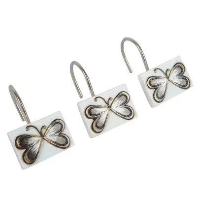 Bestselling custom curtain accessories, white butterfly pattern curtain hooks, shower curtains