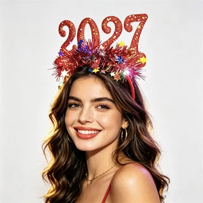 Sequin 2027 Happy New Year Headband Cute Star Strip Luminous Headpiece Photo Prop Creative New Year Decorative Headdress