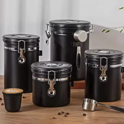 Custom Logo Stainless Steel Airtight Tea Coffee Sugar Canisters Coffee Bean Storage Coffee Canister