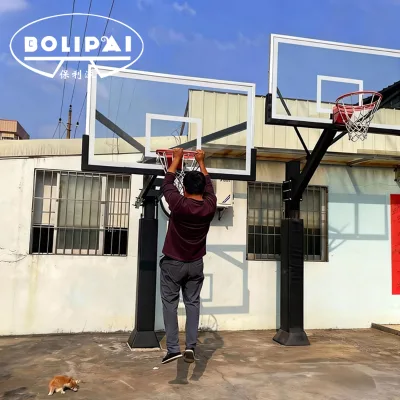 Adult Outdoor Dunk LED Light Sport System 72''/60''/54'' Professional Basketball Stand Featuring Tempered Glass Backboard