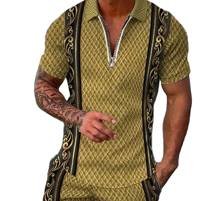 Men's Summer Casual 2-Piece Set Short Sleeve Polo Shirt and Shorts Digital Print Knitted Outdoor Sports Apparel