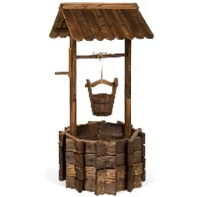 Brown Rustic Style Patio Garden Ornamental Wishing Wells Durable Fir Wood Wishing Well Planters with Hanging Bucket