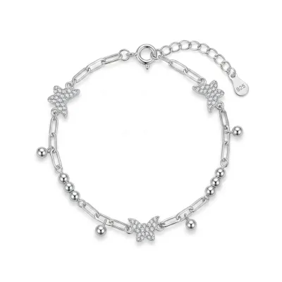 Fashion Bracelet Zircon Butterfly Charm Bracelet Factory Wholesale S925 Sterling Silver Bracelet for Women