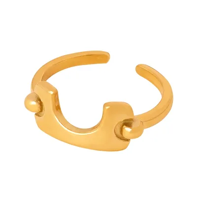 Trendy Minimalist Adjustable 18K Gold Plated Stainless Steel Shackle Design Open Ring for Women Daily Stackable Jewelry