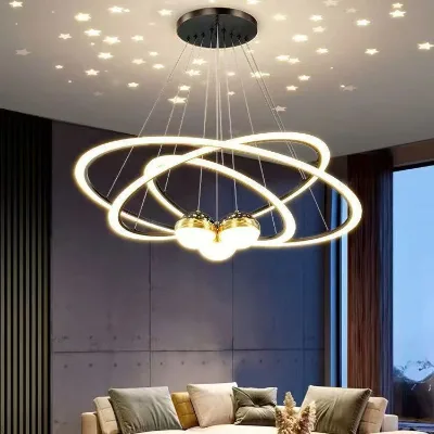 Smart Dimmable Large Simple Pendant Lamp for Villa Living Room High Ceiling Hotel Villa Lobby Gold Pendant  20/40/60/80 /100cm