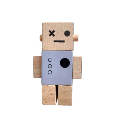 Scandinavian Style Ins Decoration for Kids' Room Solid Wood Twistable Robot Toys with Rope Format
