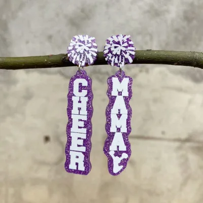 2025 Mother's Day Jewelry Earrings Cute Funny CHEER MAMA Lightweight Glitter Acrylic Dangle Drop Earrings