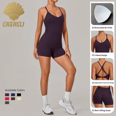 New Arrivals Breathable Sportswear Yoga Romper with Adjustable Crisscross Straps and V-neck Cut for Active Lifestyle