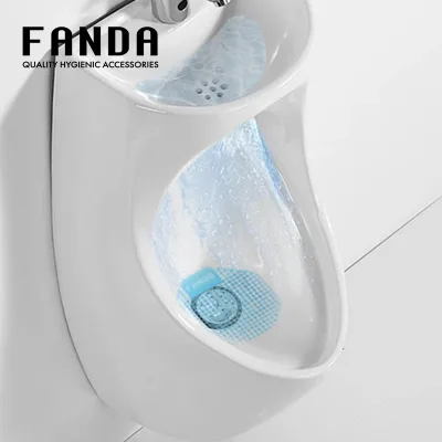 Eco-Friendly Circular Blue Ocean Urinal Screen with Grid Pattern and Air Freshener Function for Men's Restroom Use