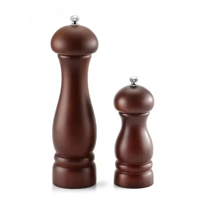High Quality 2 Pcs Natural Wood Pepper Grinder Ceramic Core Spice Manual Mills Set Salt and Pepper Mill