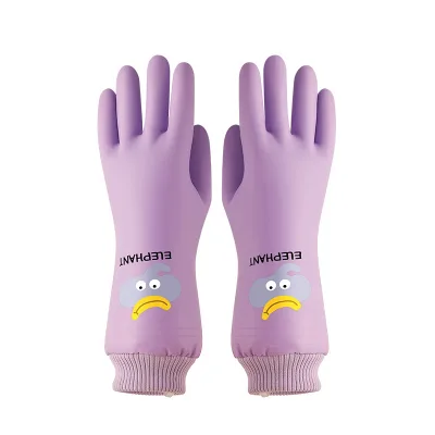 Winter  Spiral Household Cleaning Dishwashing Gloves with Elastic Closure and Fleece Inner Layer Latex Rubber Waterproof