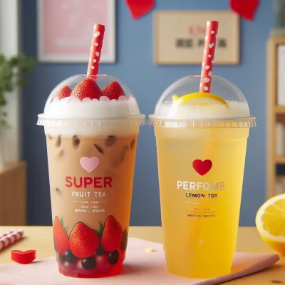 Milk Tea Cup Juice Dessert Plastic Cups with Dome Lids Customizable Printing in a Variety of Colors