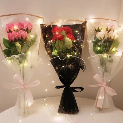 Valentine's Day Market Stall Soap Flower Night Light with Starry Sky LED Light Source Dried Flowers Bouquet